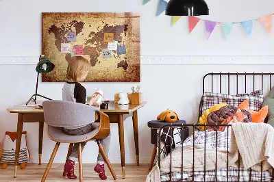Magnetic dry erase board with an old world map design