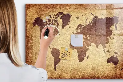 Magnetic dry erase board with an old world map design