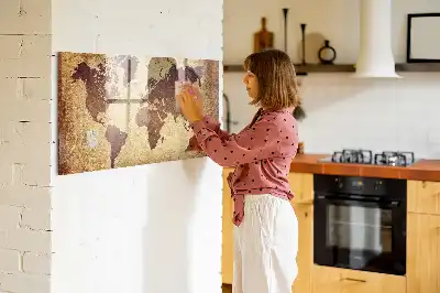 Magnetic dry erase board with an old world map design