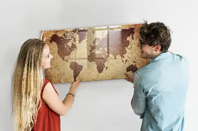 Magnetic dry erase board with an old world map design
