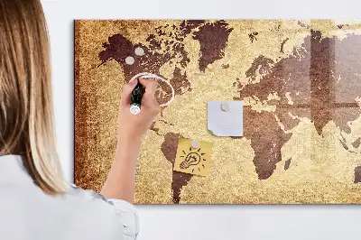 Magnetic dry erase board with an old world map design
