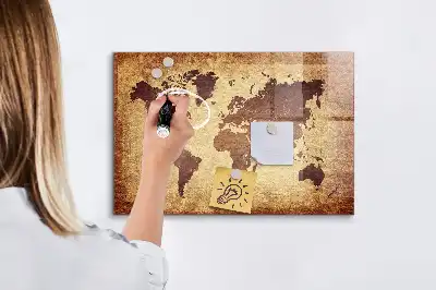 Magnetic dry erase board with an old world map design