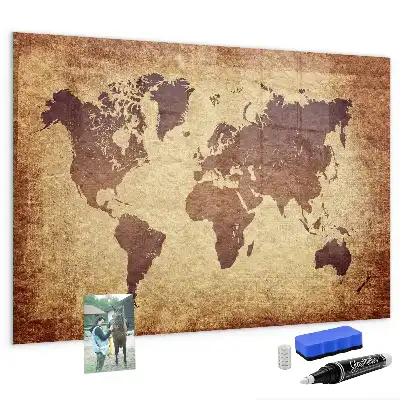 Magnetic dry erase board with an old world map design