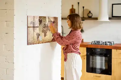 Magnetic dry erase board with an old world map design