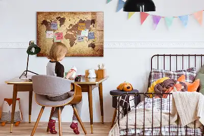 Magnetic dry erase board with an old world map design