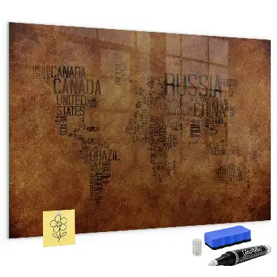 Magnetic dry erase board with world map country names