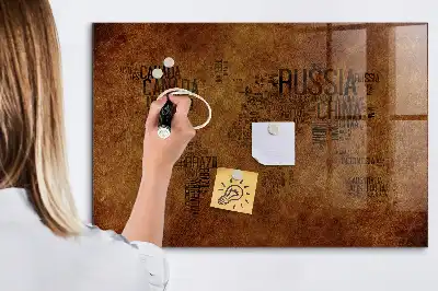 Magnetic dry erase board with world map country names