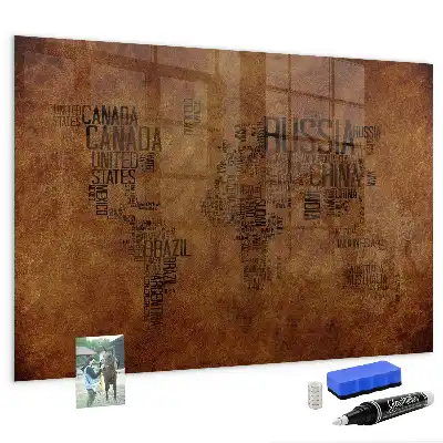 Magnetic dry erase board with world map country names