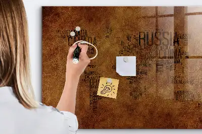 Magnetic dry erase board with world map country names