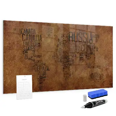Magnetic dry erase board with world map country names