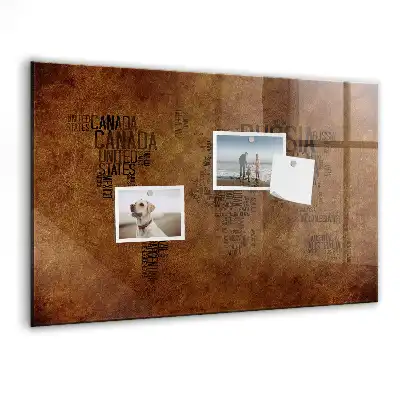 Magnetic dry erase board with world map country names