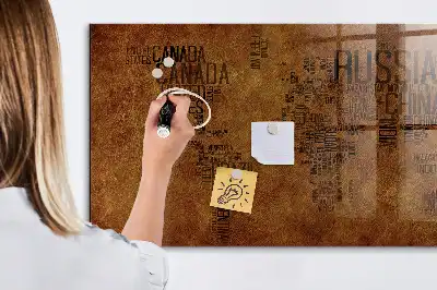 Magnetic dry erase board with world map country names