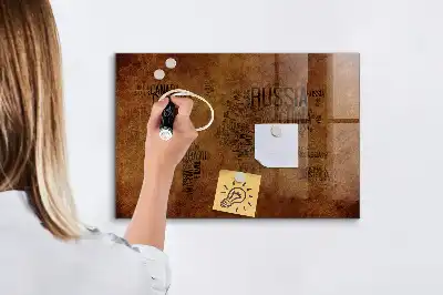 Magnetic dry erase board with world map country names