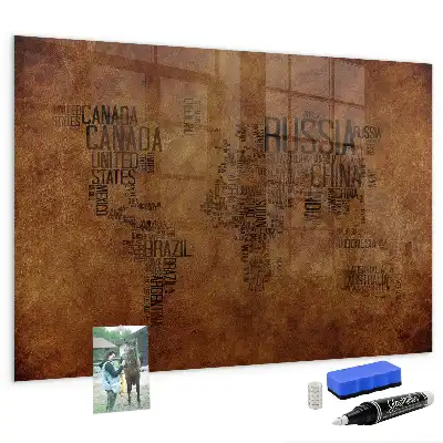 Magnetic dry erase board with world map country names