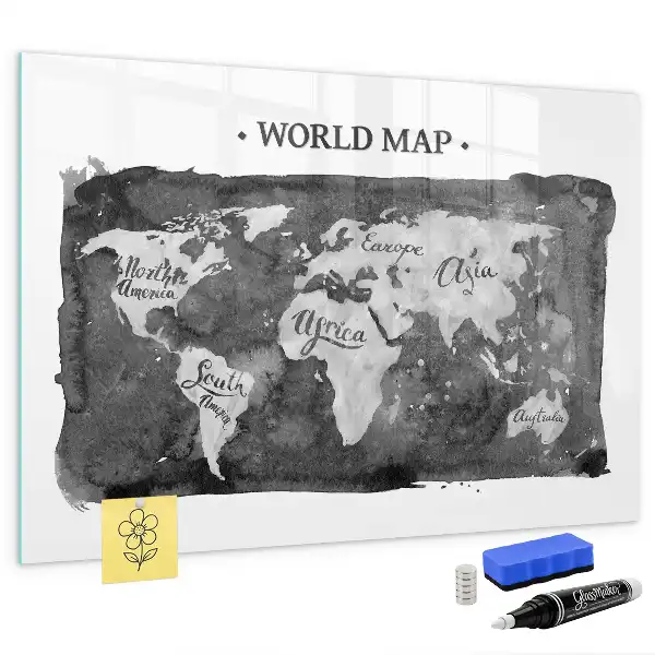 Magnetic dry erase board with a retro world map design