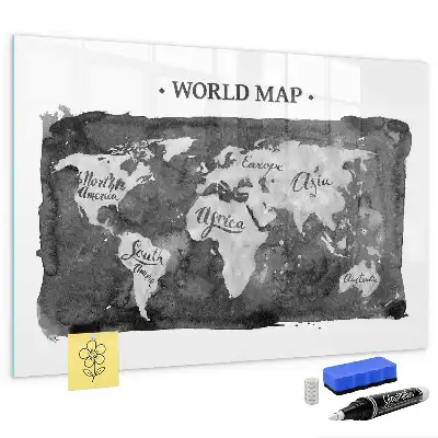 Magnetic dry erase board with a retro world map design