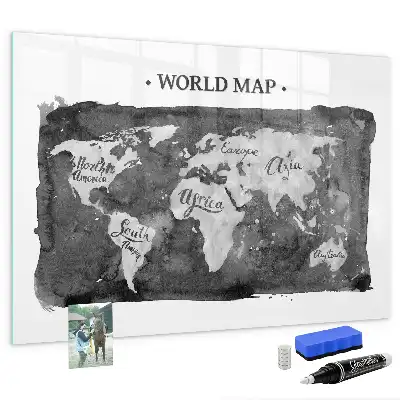 Magnetic dry erase board with a retro world map design