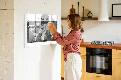 Magnetic dry erase board with a retro world map design