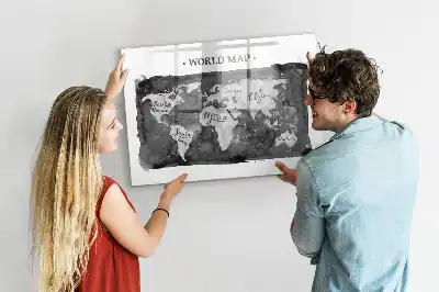 Magnetic dry erase board with a retro world map design