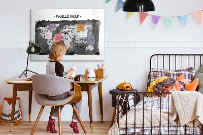 Magnetic dry erase board with a retro world map design