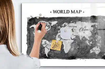 Magnetic dry erase board with a retro world map design