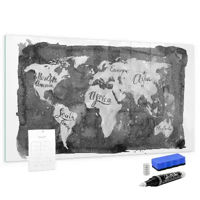 Magnetic dry erase board with a retro world map design