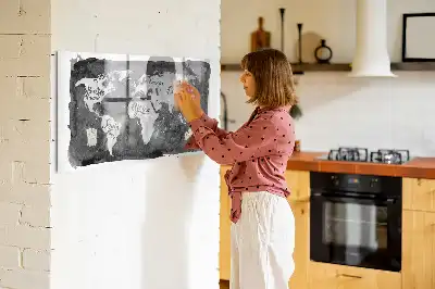 Magnetic dry erase board with a retro world map design