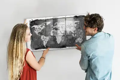 Magnetic dry erase board with a retro world map design