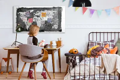 Magnetic dry erase board with a retro world map design