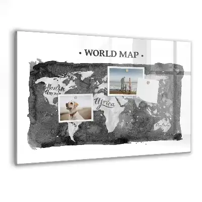 Magnetic dry erase board with a retro world map design