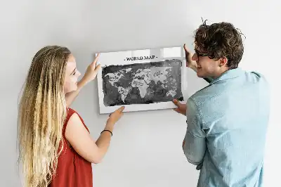 Magnetic dry erase board with a retro world map design