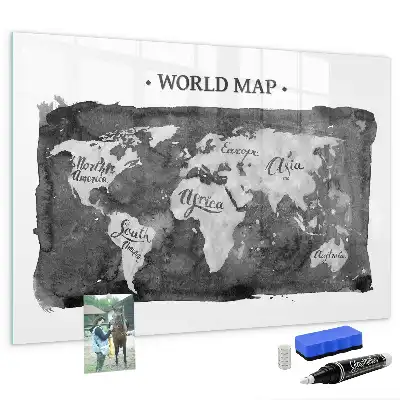 Magnetic dry erase board with a retro world map design