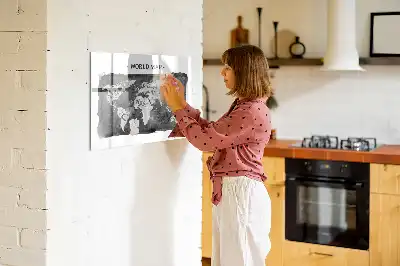 Magnetic dry erase board with a retro world map design