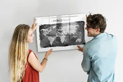 Magnetic dry erase board with a retro world map design