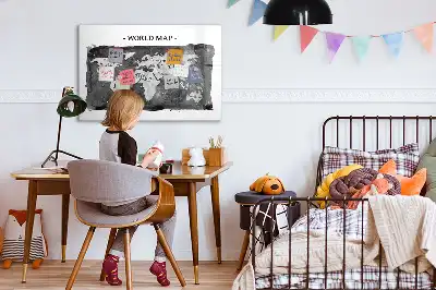 Magnetic dry erase board with a retro world map design