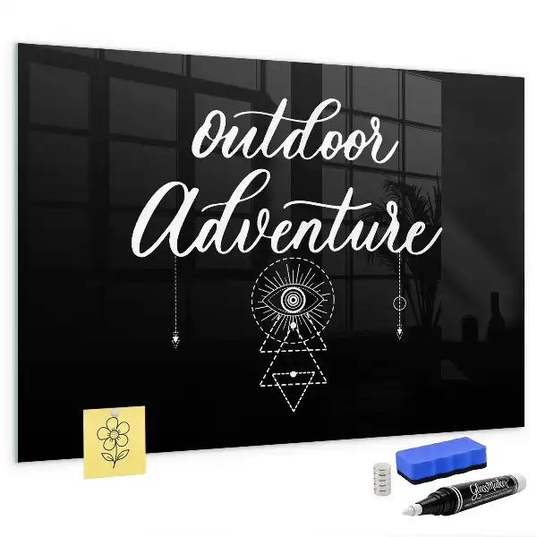 Magnetic dry erase board with an outdoor adventure design