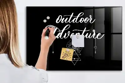 Magnetic dry erase board with an outdoor adventure design
