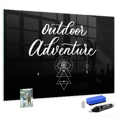 Magnetic dry erase board with an outdoor adventure design