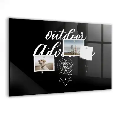 Magnetic dry erase board with an outdoor adventure design