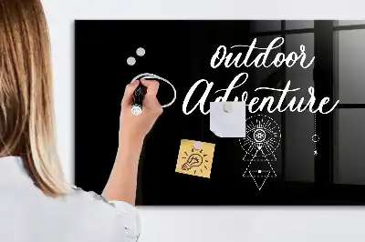 Magnetic dry erase board with an outdoor adventure design