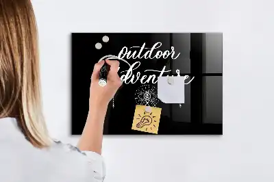 Magnetic dry erase board with an outdoor adventure design