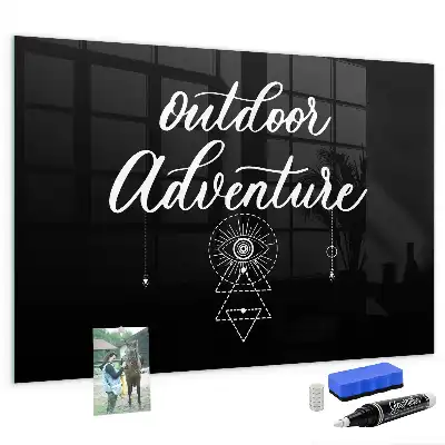Magnetic dry erase board with an outdoor adventure design