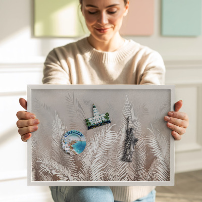 Magnetic board with white frame Natural boho leaves