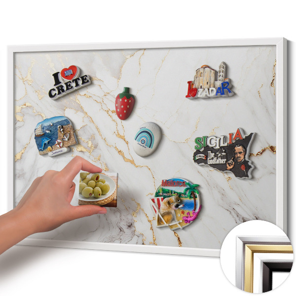 Magnetic board with white frame Stylish marble stone