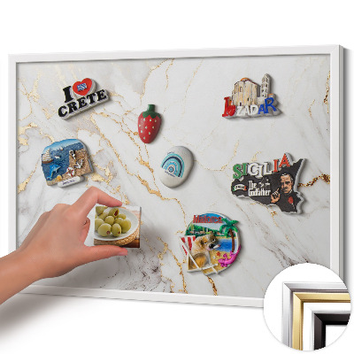 Magnetic board with white frame Stylish marble stone