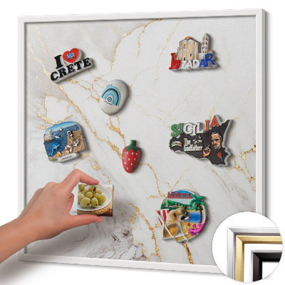 Magnetic board with white frame Stylish marble stone