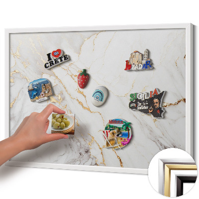 Magnetic board with white frame Stylish marble stone