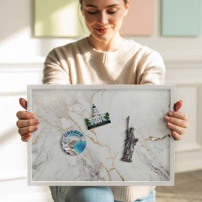 Magnetic board with white frame Stylish marble stone