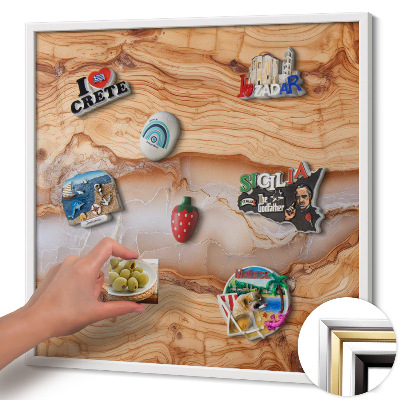 Magnetic board with white frame Wood structure with resin