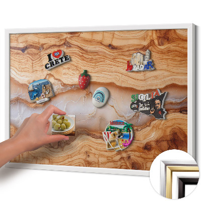 Magnetic board with white frame Wood structure with resin